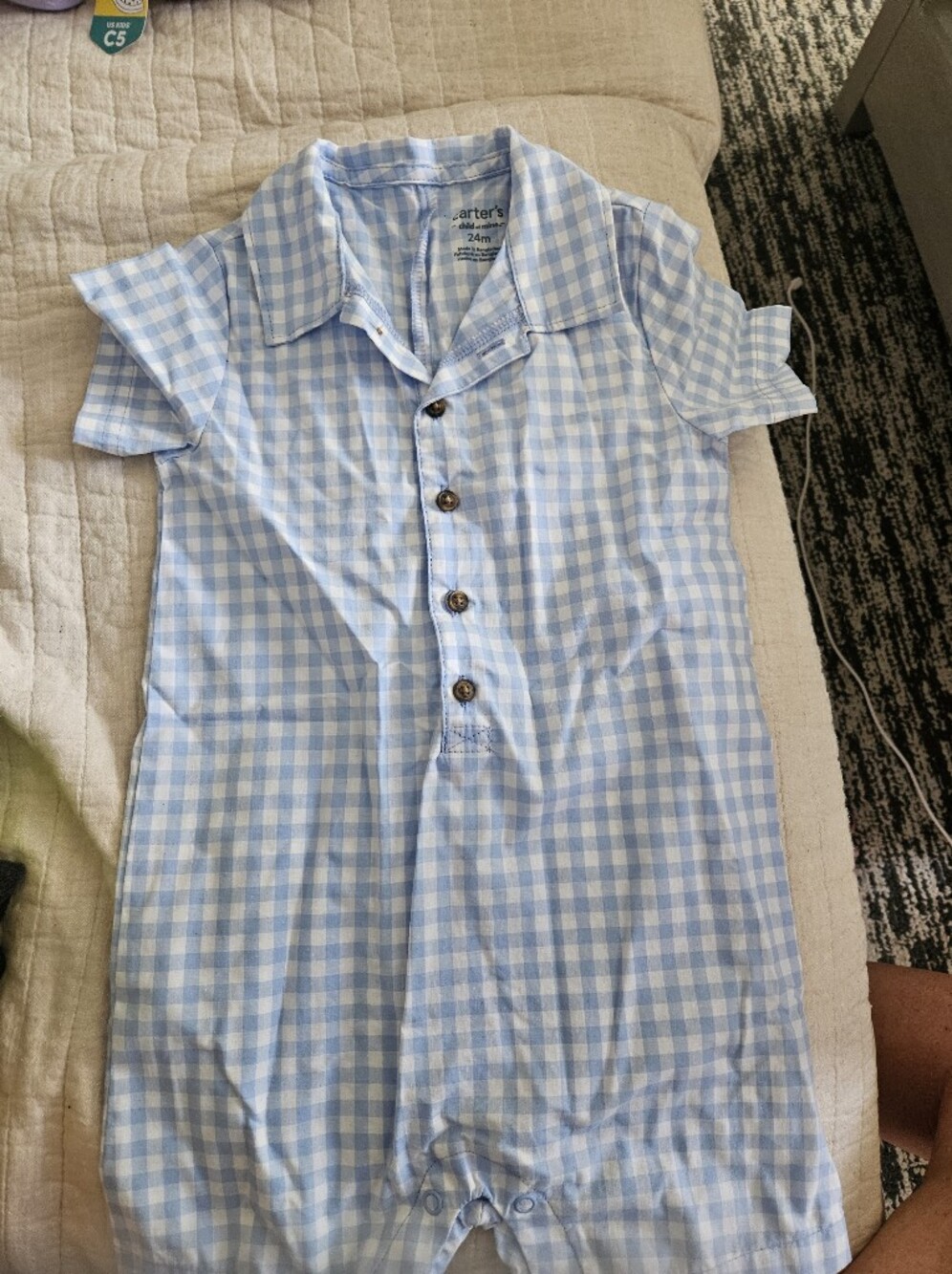 Carter's Light Blue and White Gingham Button-Down Shirt